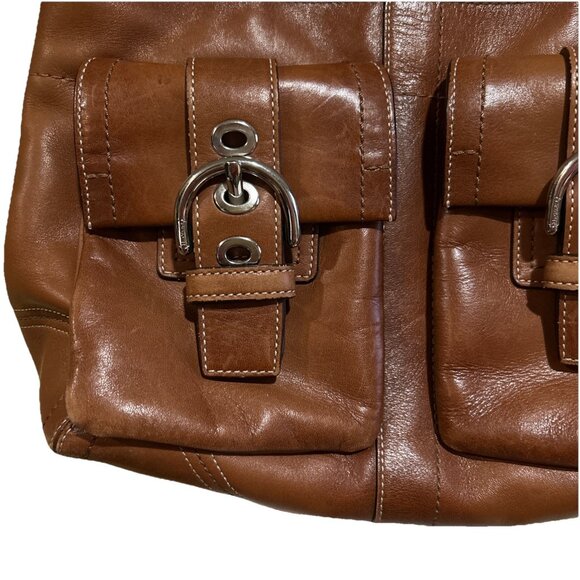 Vtg Coach Brown Double Front Buckle Pockets Leather Soho Y2K Bag F08A09 - Picture 2 of 16
